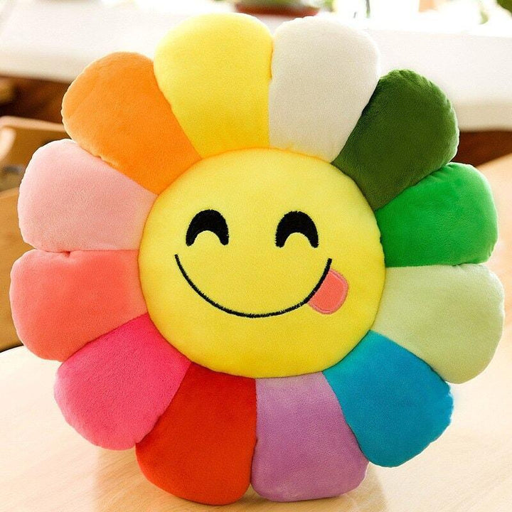Coussin fleurs smiley | Soleil d'été - Designix Coussin Diamètre 38cm Smiley Tire la Langue