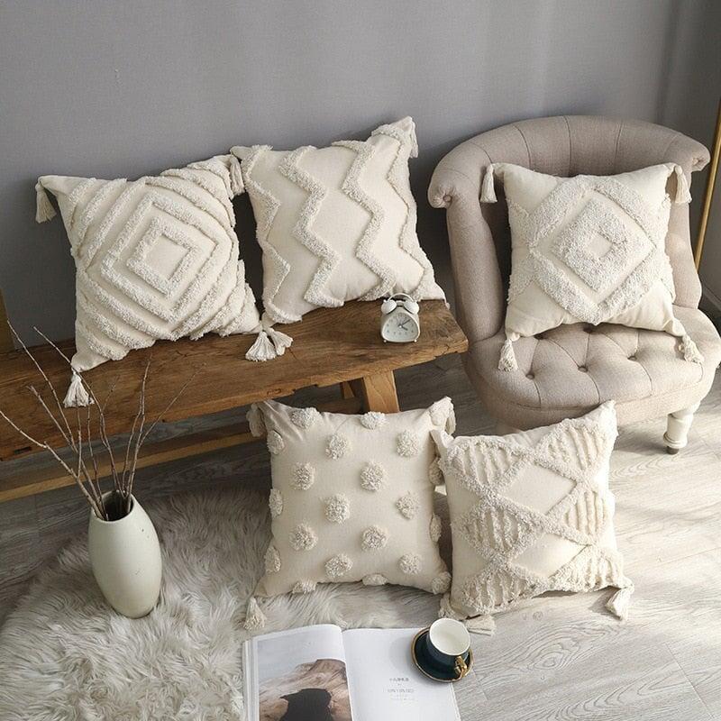 Coussin pompon Boho | Velours Étoilé - Designix Coussin Carré