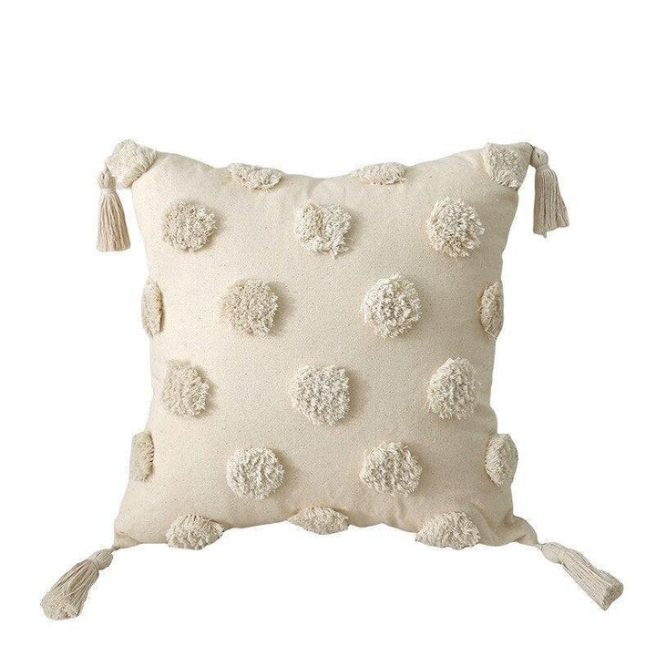 Coussin pompon Boho | Velours Étoilé | Designix - Coussin Points - https://designix.fr/