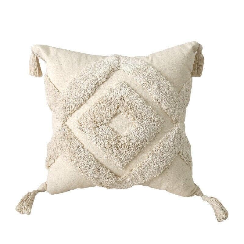 Coussin pompon Boho | Velours Étoilé | Designix - Coussin Carré - https://designix.fr/