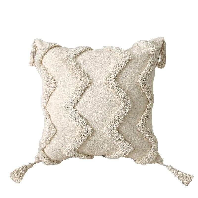 Coussin pompon Boho | Velours Étoilé | Designix - Coussin Vagues - https://designix.fr/