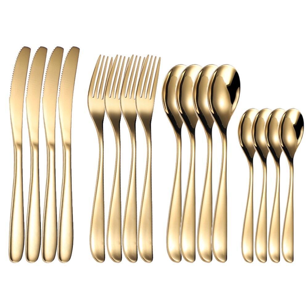 Couverts de Luxe 16 Pièces | Équilibre - Designix Couverts de table Or