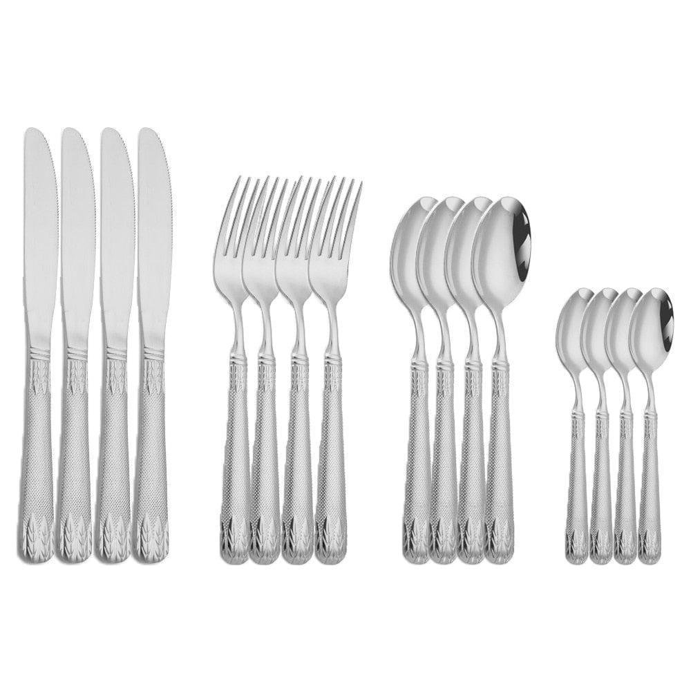 Couverts Manche Rond | Élancia - Designix Couverts de table 16 Couverts | Argent
