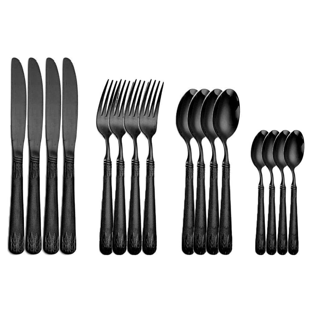 Couverts Manche Rond | Élancia - Designix Couverts de table 16 Couverts | Noir