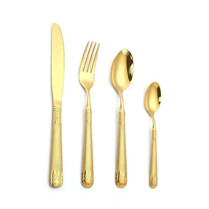 Couverts Manche Rond | Élancia - Designix Couverts de table 16 Couverts | Or