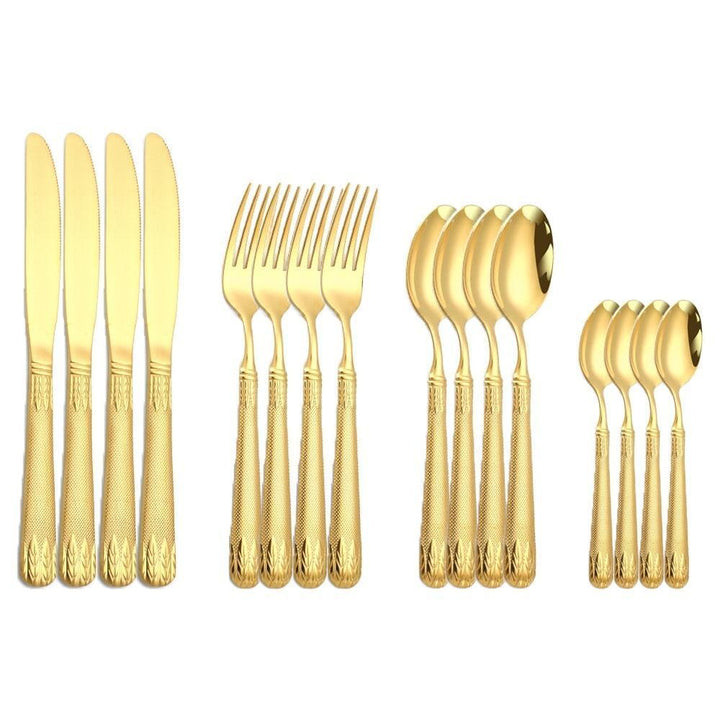 Couverts Manche Rond | Élancia - Designix Couverts de table 16 Couverts | Or