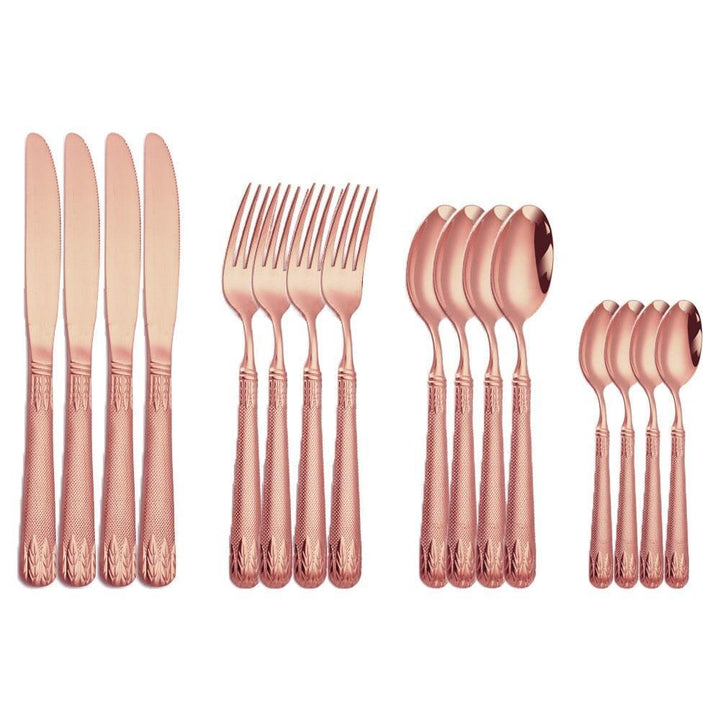 Couverts Manche Rond | Élancia - Designix Couverts de table 16 Couverts | Or Rose