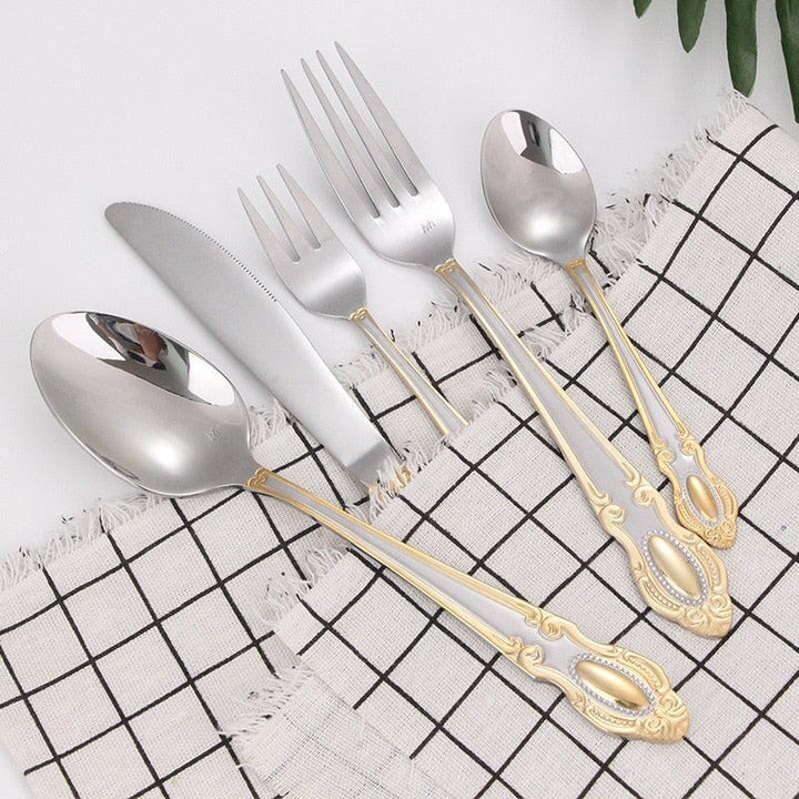 Couverts Occidentaux | Incanto - Designix Couverts de table 16 Couverts | Argent & Or