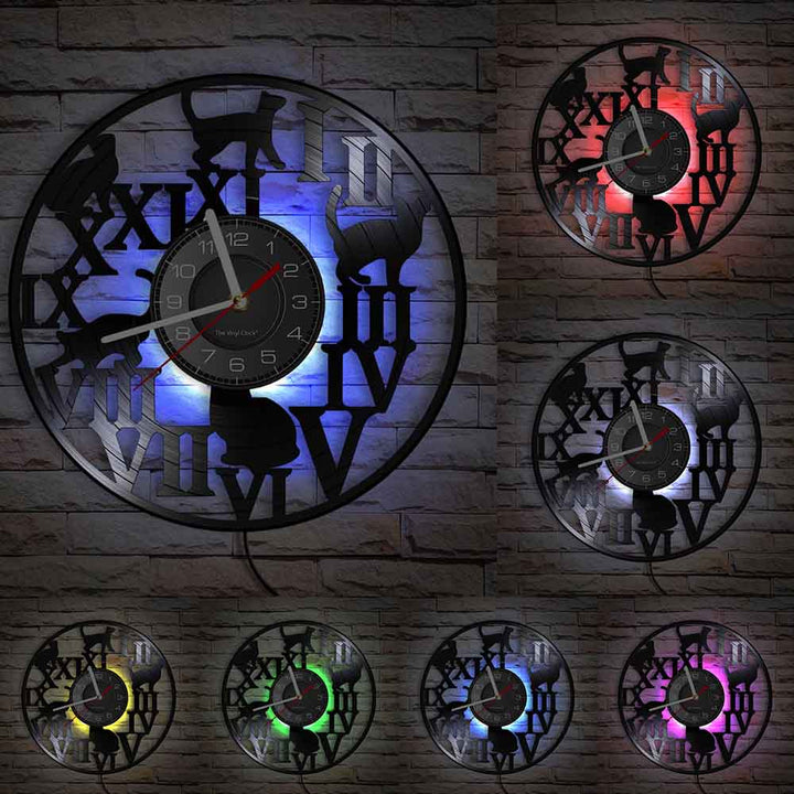 Horloge Murale Design | Chat Joueurs | Designix - Horloge murales Avec LED 30 cm  - https://designix.fr/