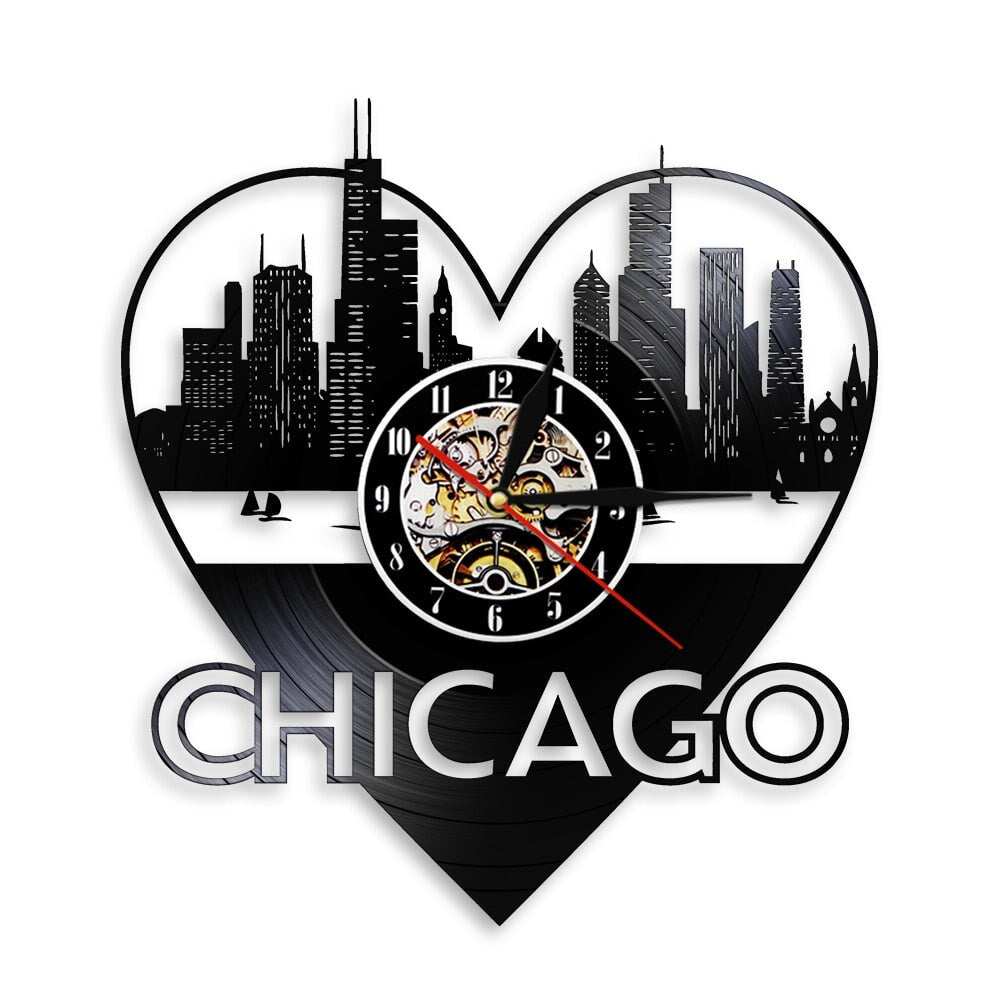 Horloge Murale Design | I Love Chicago | Designix - Horloge murales Sans LED   - https://designix.fr/