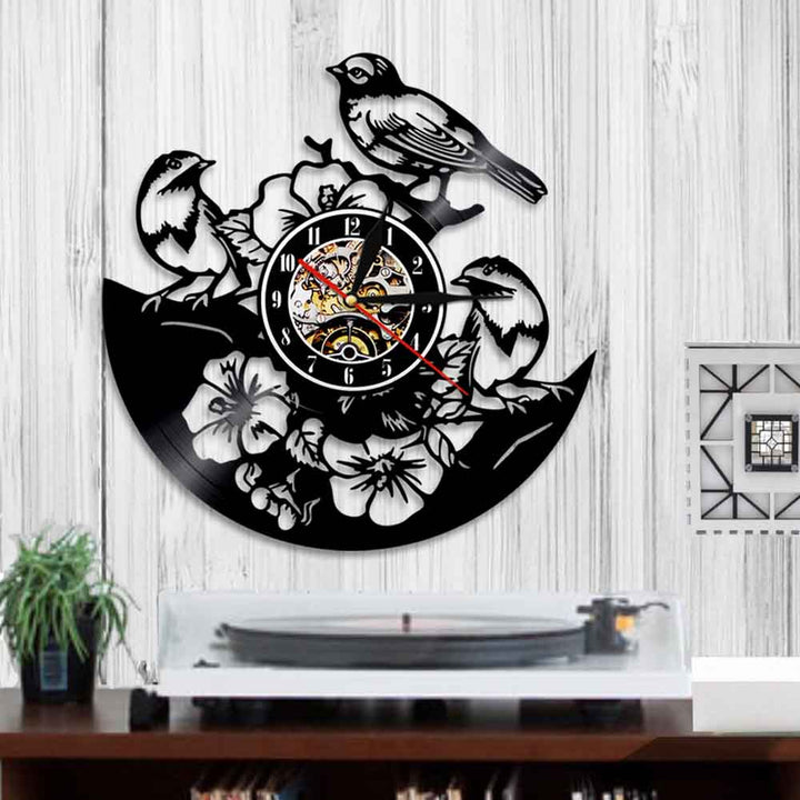 Horloge murale design | Oiseau et Fleurs tropical | Designix - Horloge murales    - https://designix.fr/