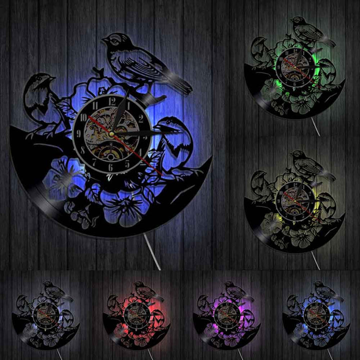 Horloge murale design | Oiseau et Fleurs tropical | Designix - Horloge murales Avec LED   - https://designix.fr/