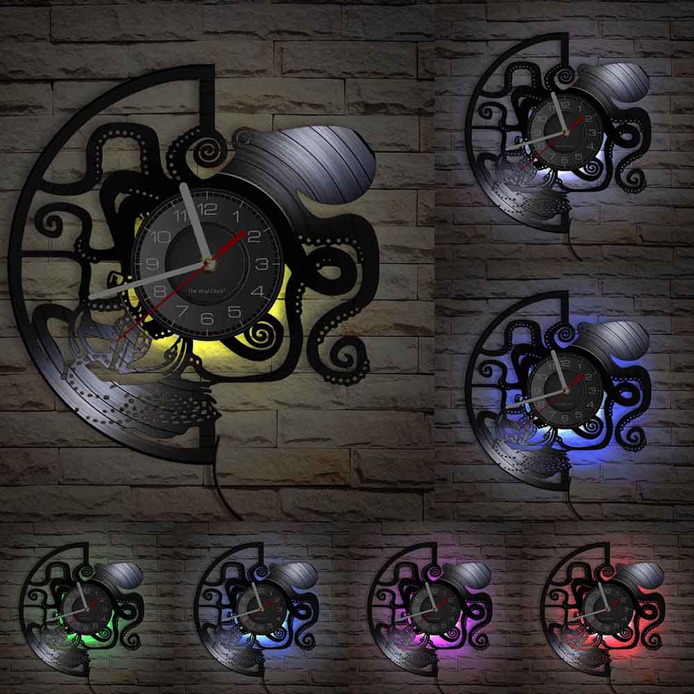 Horloge murale design | Pieuvre noire | Designix - Horloge murales Avec LED 30 cm  - https://designix.fr/