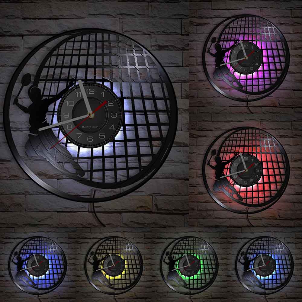 Horloge murale design | Raquette Badminton | Designix - Horloge murales Avec LED 30 cm  - https://designix.fr/