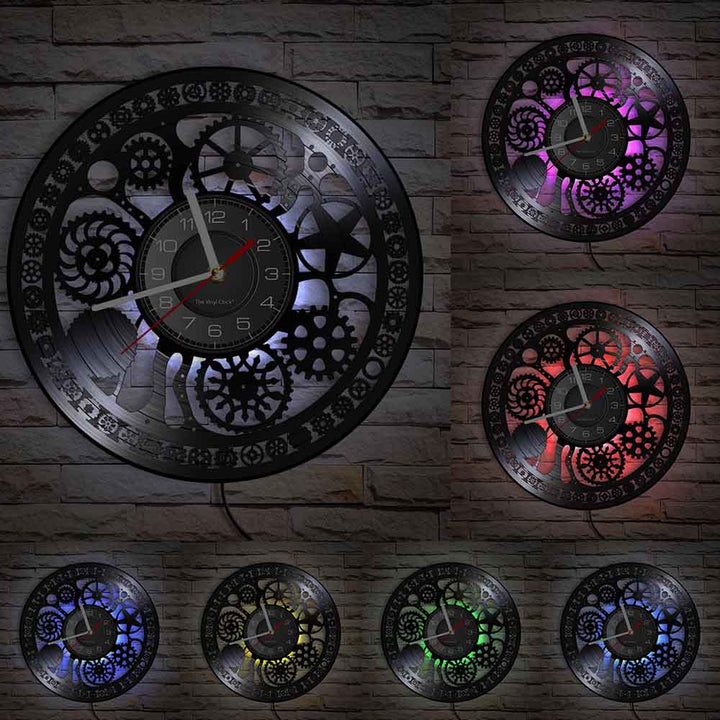 Horloge Murale Design | Roues dentées Steampunk | Designix - Horloge murales Avec LED 30 cm  - https://designix.fr/