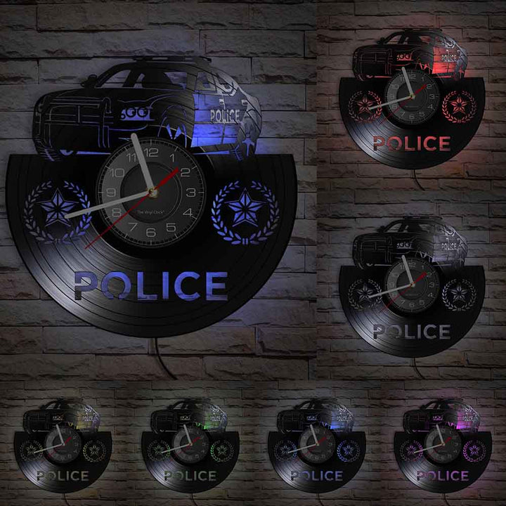 Horloge Murale Design | Voiture de Police | Designix - Horloge murales Avec LED 30 cm  - https://designix.fr/