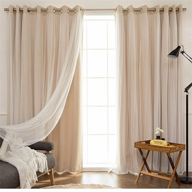 "Rideau Occultant Tulle Romantique" | Designix - 2222 Beige W100cm x H250cm Anneaux - https://designix.fr/