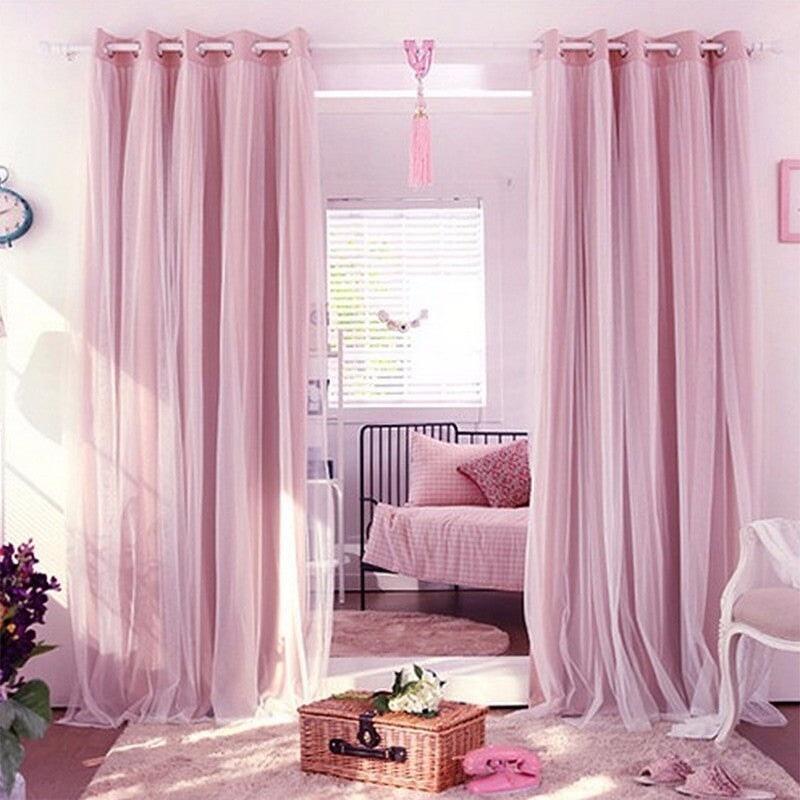 "Rideau Occultant Tulle Romantique" | Designix - 2222 rose W100cm x H250cm Anneaux - https://designix.fr/