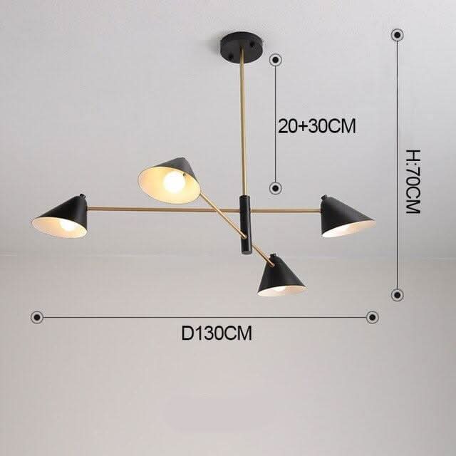 Schéma de dimensions du lustre avec hauteur 70 cm et diamètre 130 cm.