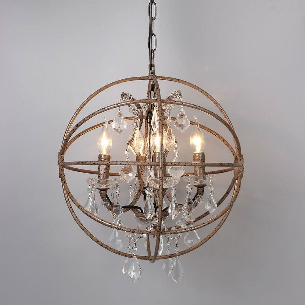 Lustre Vintage Année 70 | Sphère Éclairée - Designix Lustre 4 Lumières