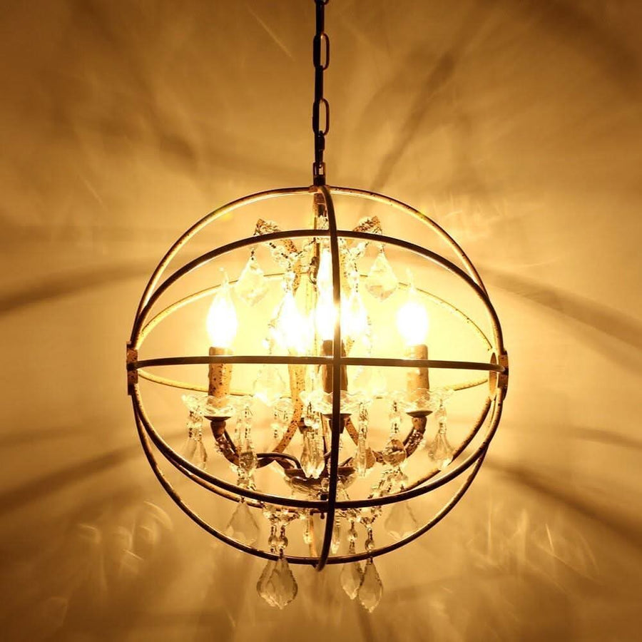 Lustre Vintage Année 70 | Sphère Éclairée - Designix Lustre 4 Lumières