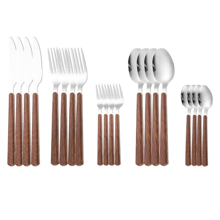 Ménagère de Couverts Manche Bois | Sérénité - Designix Couverts de table 20 Couverts | Argent