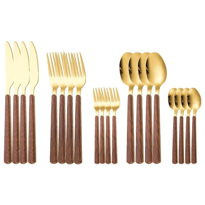 Ménagère de Couverts Manche Bois | Sérénité - Designix Couverts de table 20 Couverts | Or