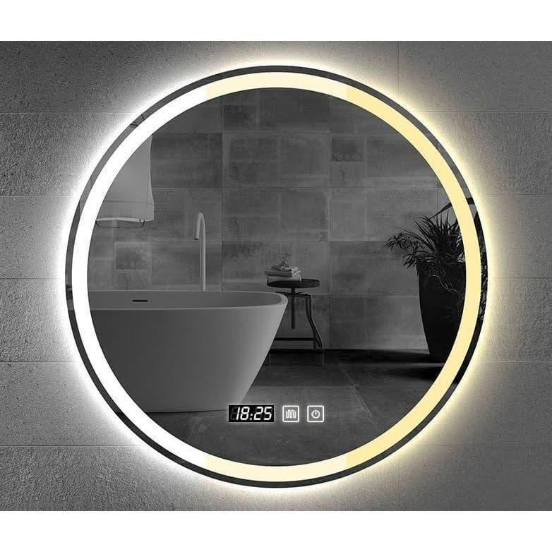 Miroir Rond Salle de Bain LED | Éclat Énigmatique - Designix Miroir Affichage de l'heure et Température 40cm
