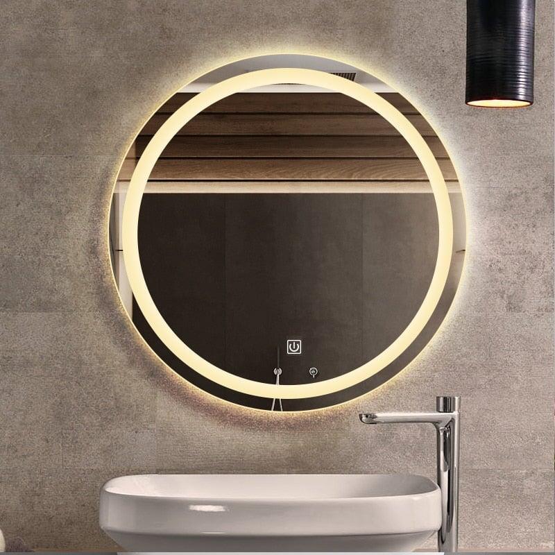 Miroir Rond Salle de Bain LED | Éclat Énigmatique | Designix - Miroir LED Jaune 40cm - https://designix.fr/