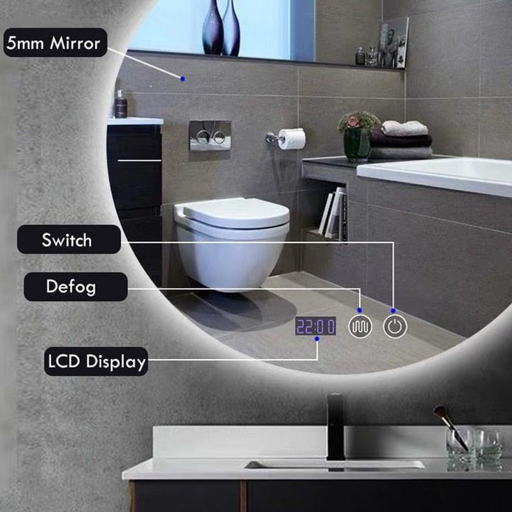 Miroir Rond Salle de Bain | Miroir Éclipsa - Designix Miroir 3 Couleurs | 40cm | Horloge
