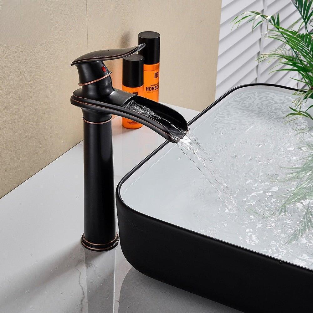 Mitigeur Cascade Lavabo | Éclat Créatif - Designix Mitigeur Lavabo 20 cm | Bronze Noir