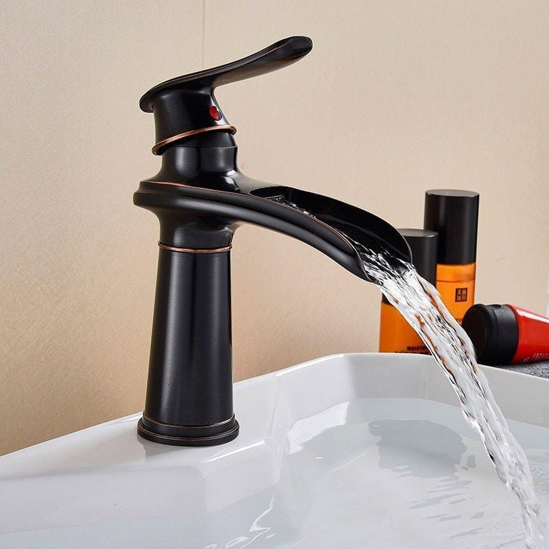 Mitigeur Cascade Lavabo | Éclat Créatif - Designix Mitigeur Lavabo 32 cm | Bronze Noir
