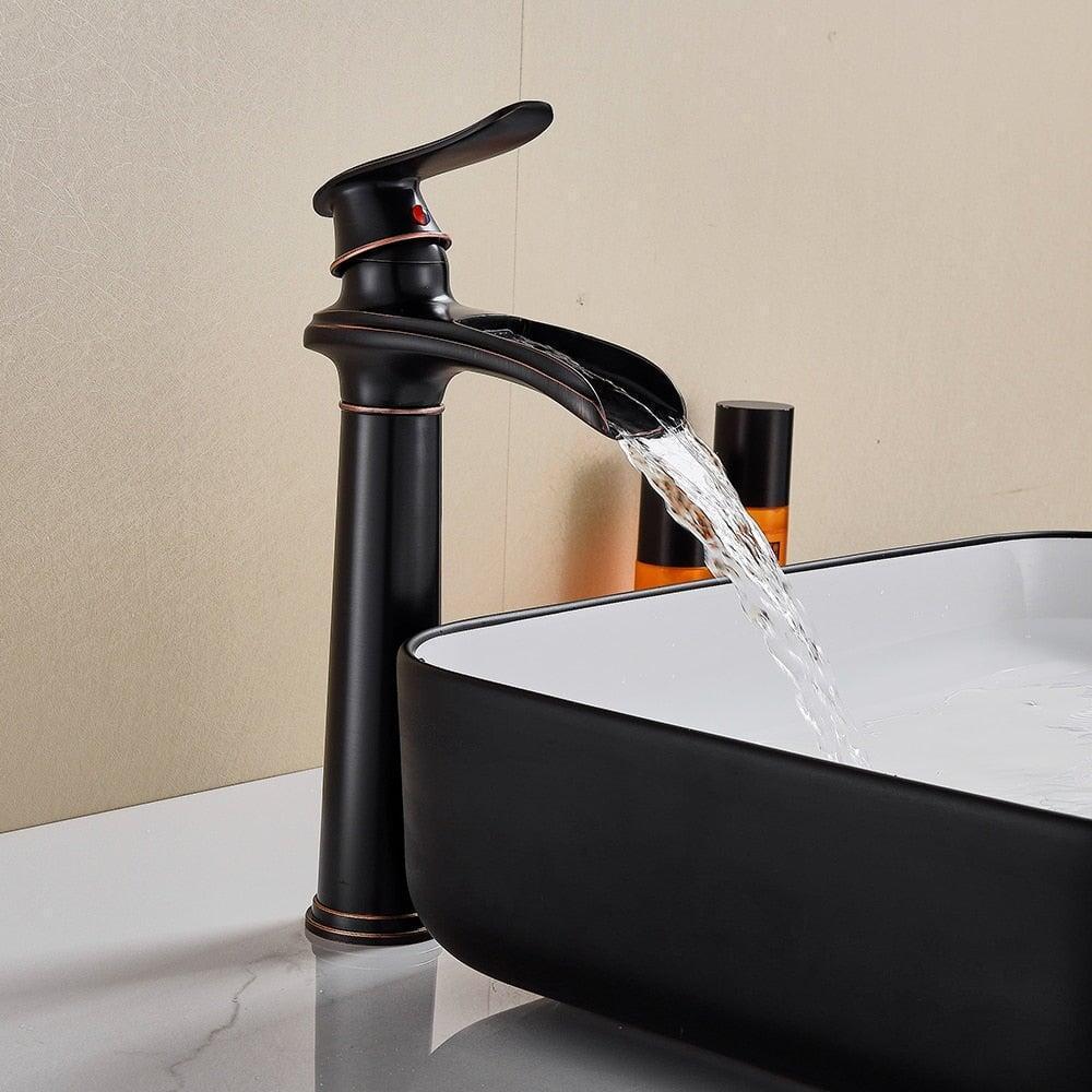 Mitigeur Cascade Lavabo | Éclat Créatif - Designix Mitigeur Lavabo 32 cm | Bronze Noir