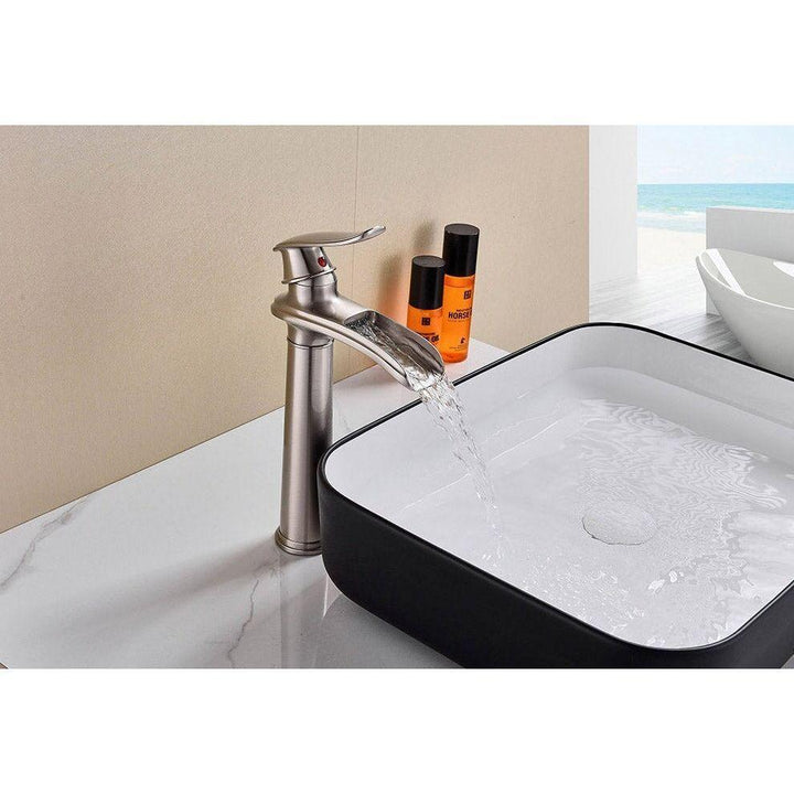 Mitigeur Cascade Lavabo | Éclat Créatif - Designix Mitigeur Lavabo 32 cm | Métal Brossé