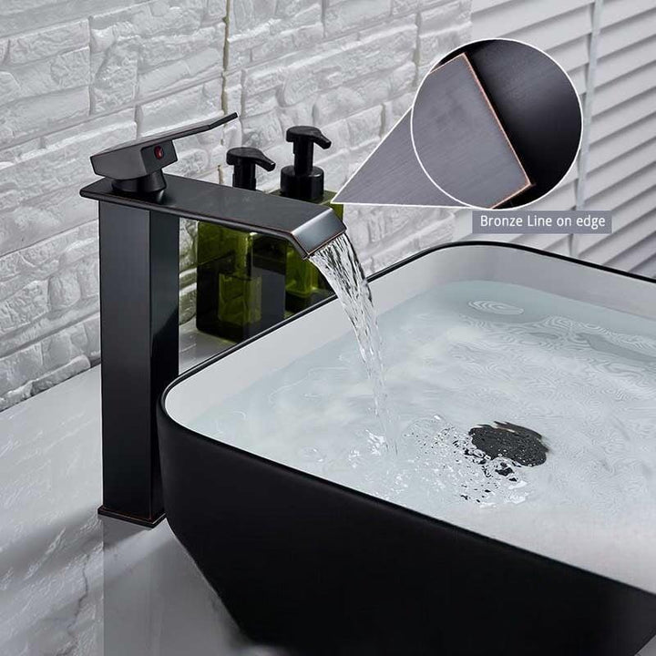 Mitigeur Cascade Lavabo | Essence Chromatique | Designix - Mitigeur Lavabo 30.6 cm | Noir & Bronze   - https://designix.fr/