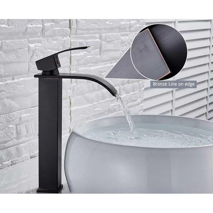 Mitigeur Cascade Lavabo | Essence Chromatique | Designix - Mitigeur Lavabo 27 cm | Noir & Bronze   - https://designix.fr/