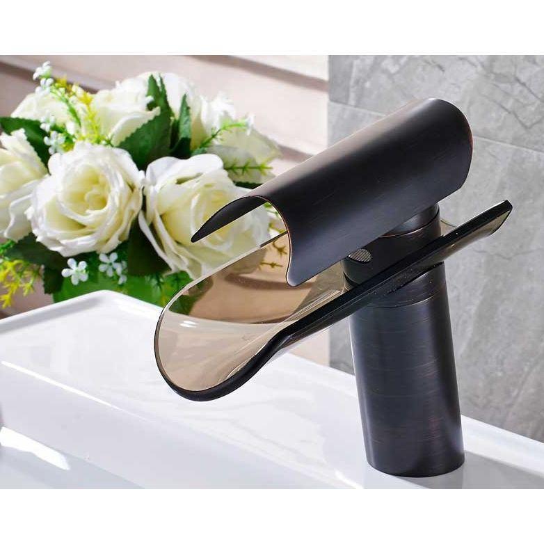 Mitigeur Cascade Lavabo | Splendeur Naturelle - Designix Mitigeur Lavabo 17.7 cm | Noir & Bronze