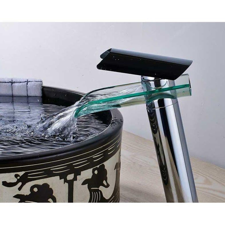 Mitigeur Cascade Lavabo | Splendeur Naturelle - Designix Mitigeur Lavabo 27 cm | Chrome & Noir