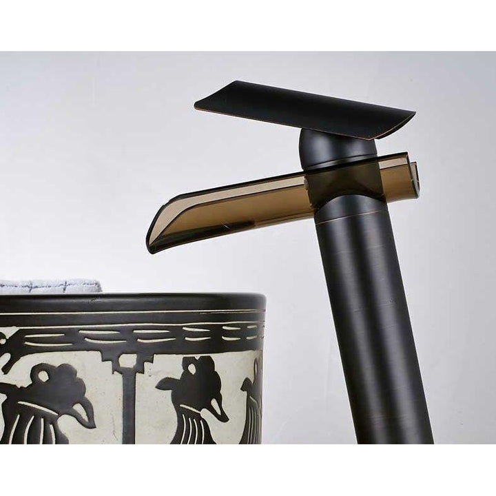 Mitigeur Cascade Lavabo | Splendeur Naturelle - Designix Mitigeur Lavabo 27 cm | Noir & Bronze