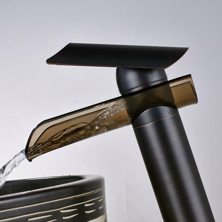 Mitigeur Cascade Lavabo | Splendeur Naturelle - Designix Mitigeur Lavabo 27 cm | Noir & Bronze