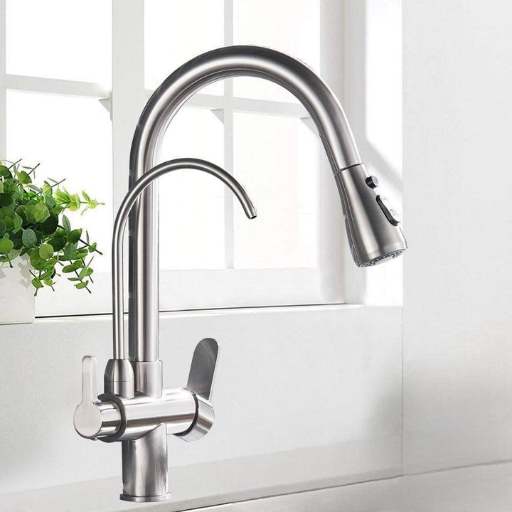 Mitigeur Cuisine à Double Sortie | Élégance Culinaria - Designix Mitigeur cuisine Nickel brossé