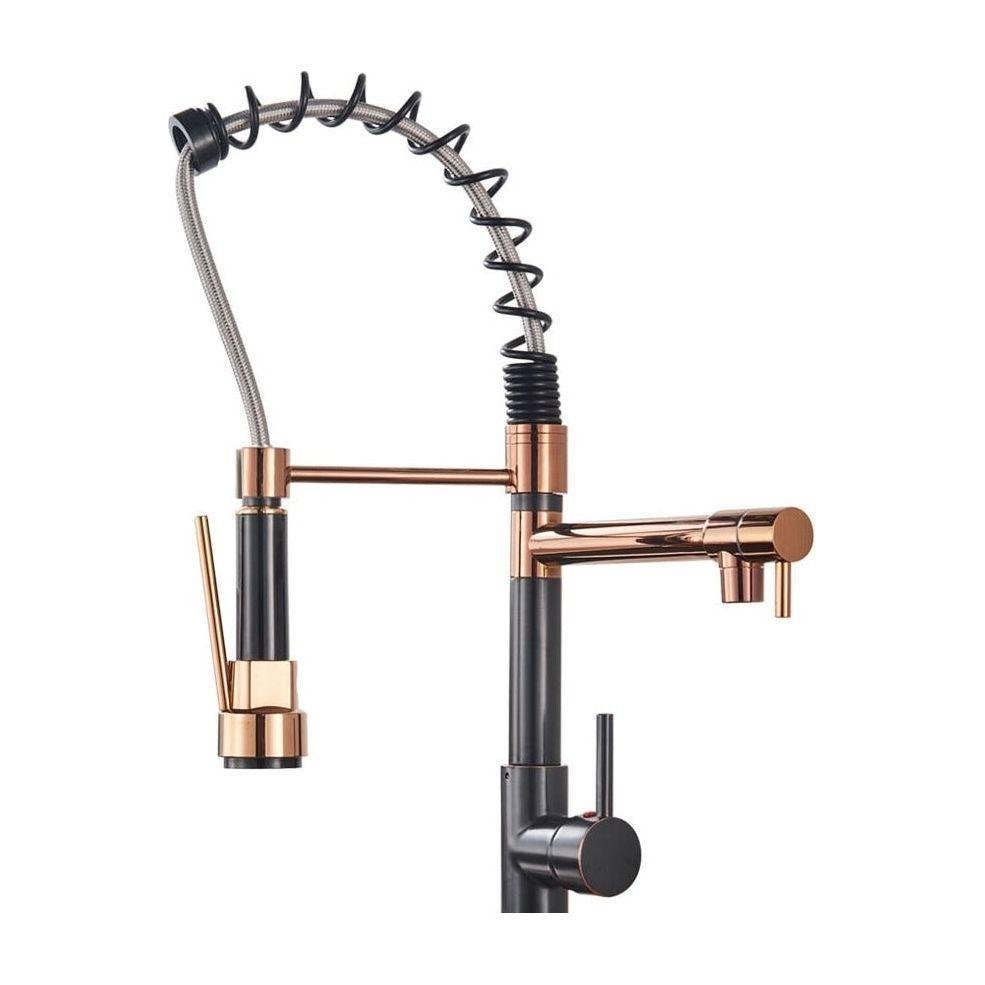 Mitigeur Cuisine Douchette | Raffinement Précis - Designix Mitigeur cuisine Modèle C | Noir et Or Rose