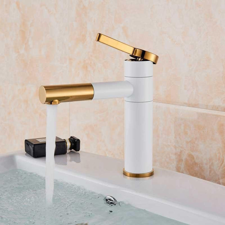 Mitigeur Lavabo 360° | Équilibre Géométrique - Designix Mitigeur Lavabo Blanc & Or