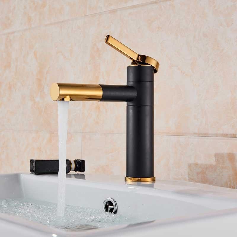 Mitigeur Lavabo 360° | Équilibre Géométrique - Designix Mitigeur Lavabo Noir & Or