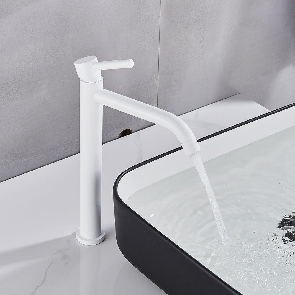 Mitigeur Lavabo Bec en Cascade | Éclat Brillant - Designix Mitigeur Lavabo Blanc