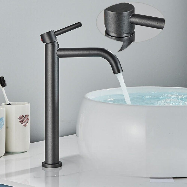 Mitigeur Lavabo Bec en Cascade | Éclat Brillant - Designix Mitigeur Lavabo Gris Foncé