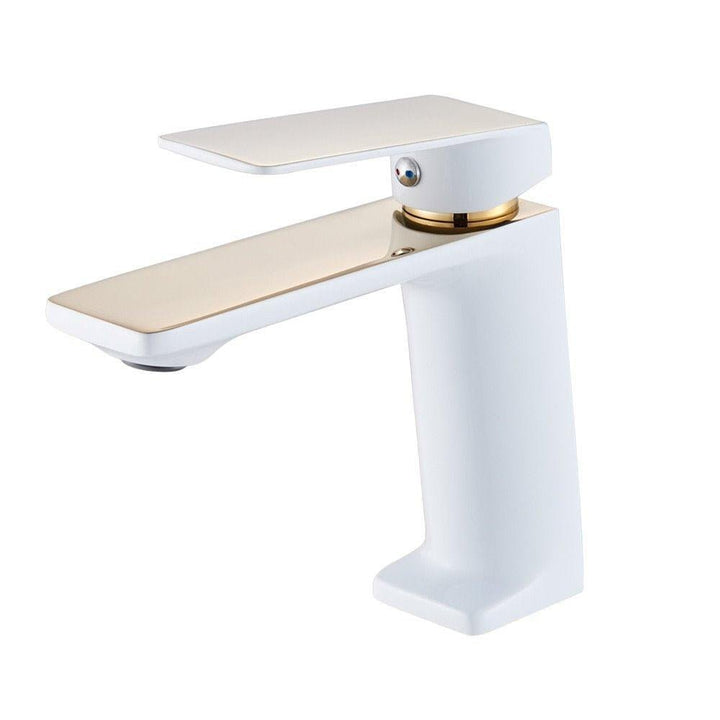 Mitigeur Lavabo Bec Long | Charme Épuré - Designix Mitigeur Lavabo Blanc & Or