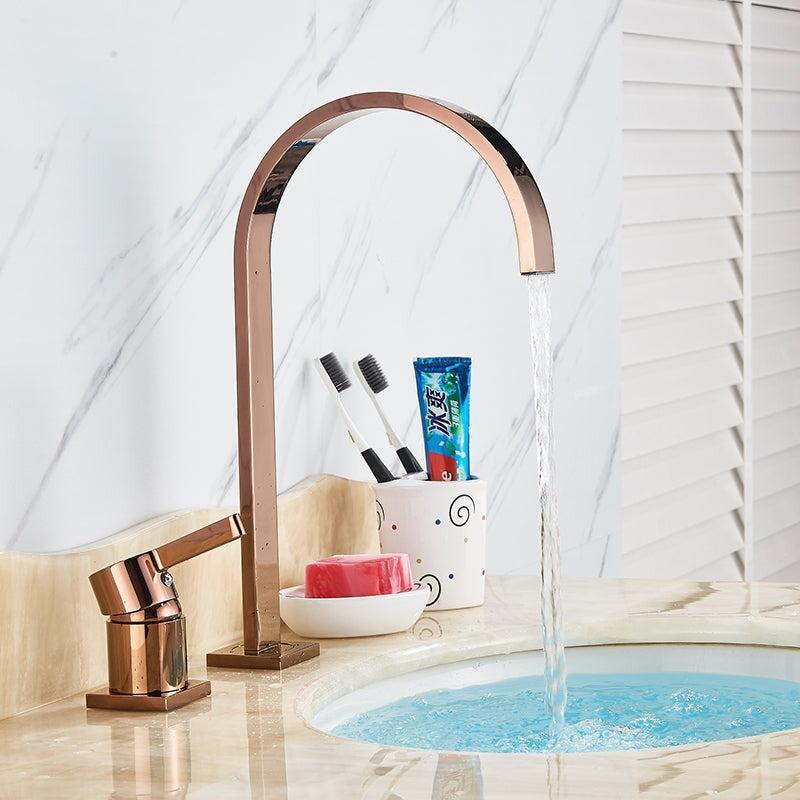 Mitigeur Lavabo Col de Cygne | Élégance Moderne | Designix - Mitigeur Lavabo Or Rose   - https://designix.fr/