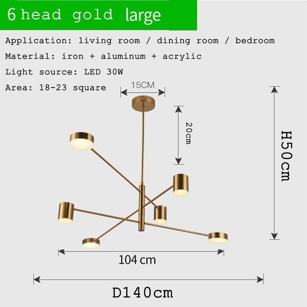 Modern LED Chandelier Long Pole Design Hanging Lamps Living Room Decoration Light Fixtures Interior Lighting Gold Chandelier | Designix - 0 6heads gold large Warm White remote control - https://designix.fr/