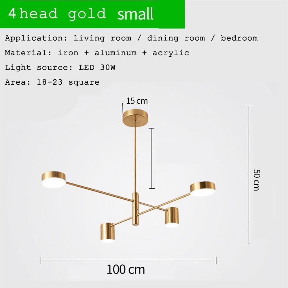 Modern LED Chandelier Long Pole Design Hanging Lamps Living Room Decoration Light Fixtures Interior Lighting Gold Chandelier | Designix - 0 4heads gold small Warm White remote control - https://designix.fr/